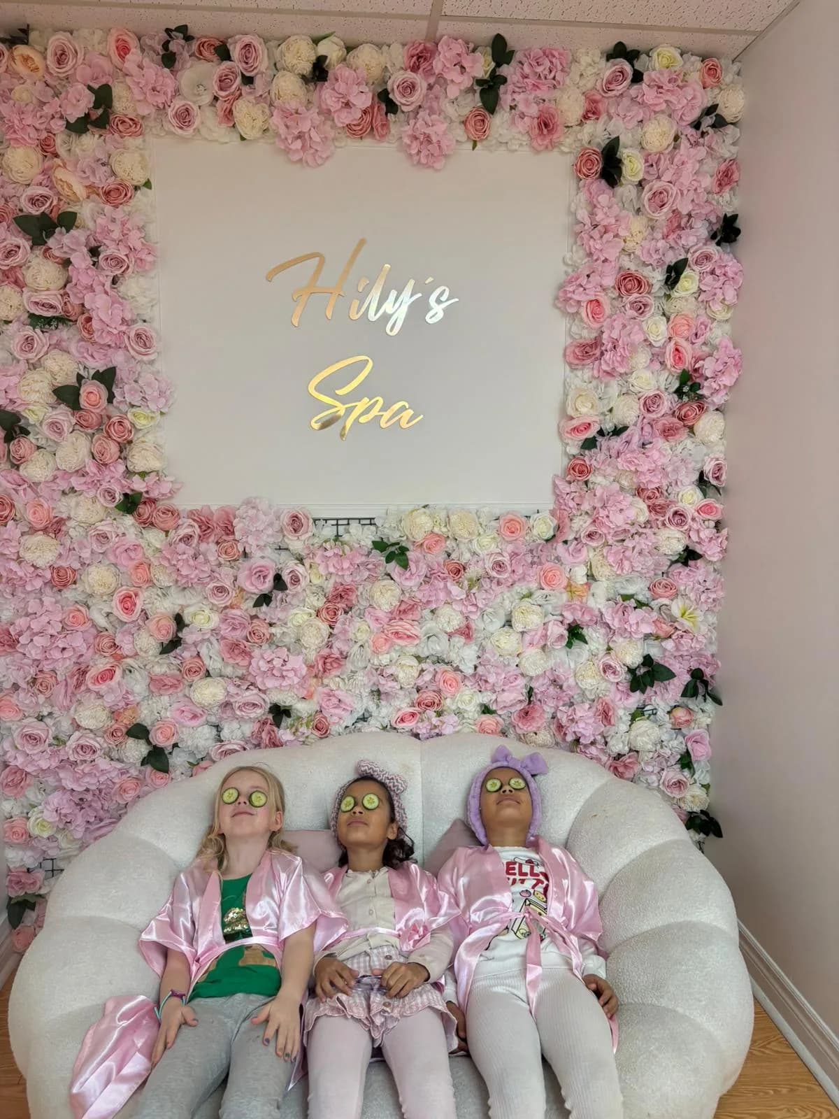 Spa guests relaxing in robes at Hily's Sparkly Spa